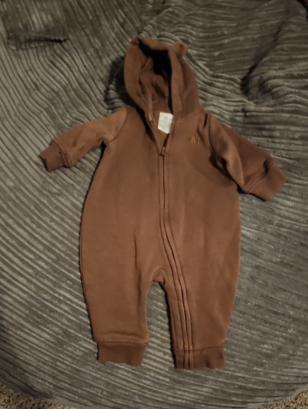 GAP Brown Bear Hooded Baby One-Piece Zipper Romper